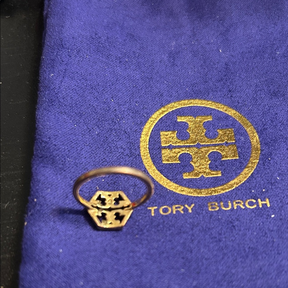 Tory Burch Hexagon Gold and Pave Ring, Size 6 - Picture 4 of 6